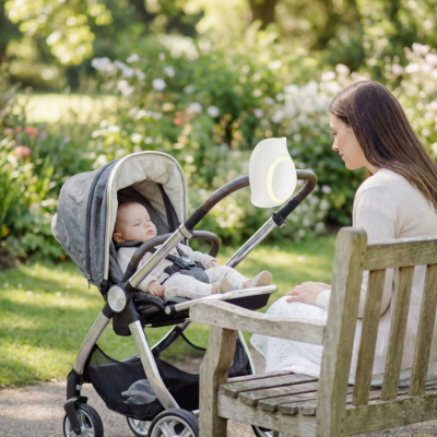 Berceur de poussette vibrations et musique bébé dodomaman banc parc