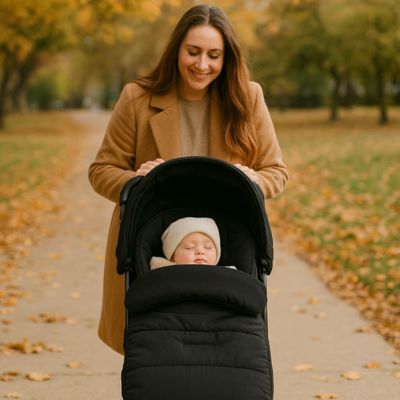 Chancelière poussette cozy winter maman heureuse