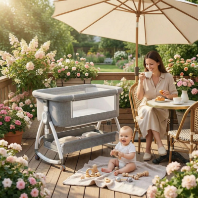 Couffin bébé nomade confort sécurisé bébé terrasse fleurs
