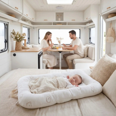 Couffin nomade multifonction respirant bébé dodo roulotte papa maman dinent