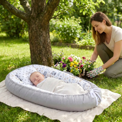 Couffin transportable pur coton évolutif bébé dodo maman jardinage