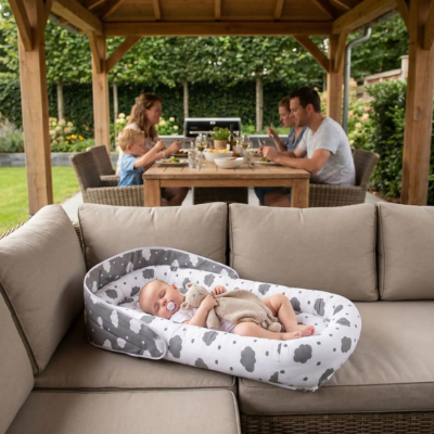 Couffin voyage nomade confort bébé dodo extérieur souper famille