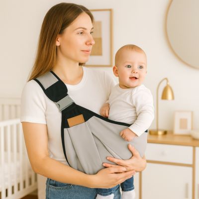 Écharpe de portage bébé moderne maman bébé heureux