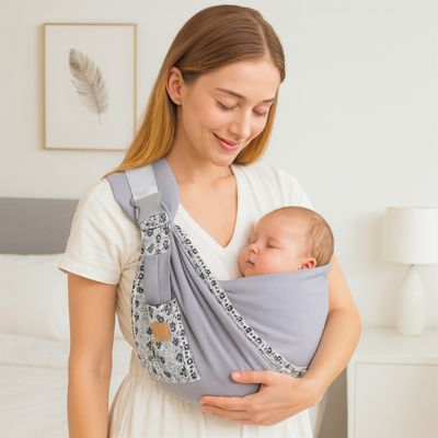 Écharpe de portage ergonomique bandoulière maman bébé sourire