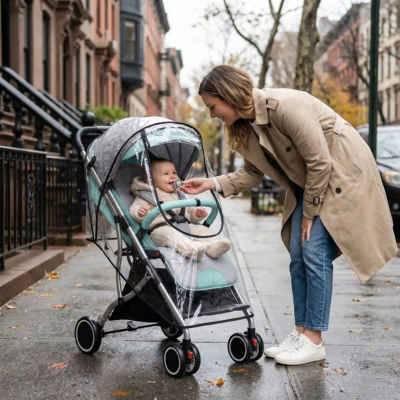 Habillage pluie poussette transparent maman tétine bébé
