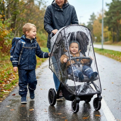 Habillage pluie poussette universel transparent papa grand frère retour école
