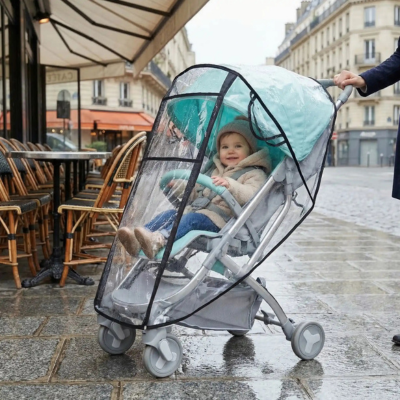 Habillage pluie poussette universel transparent promenade village