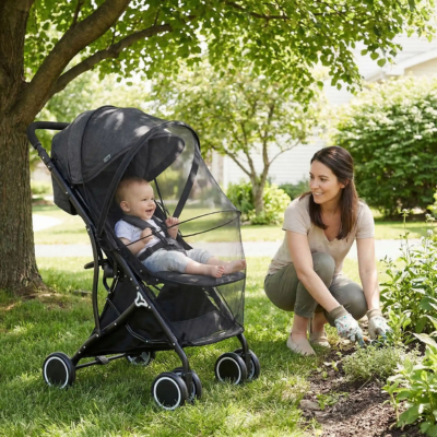 Moustiquaire poussette universelle respirante bébé maman jardin