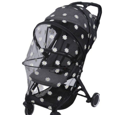 Moustiquaire poussette universelle respirante noire fleurie