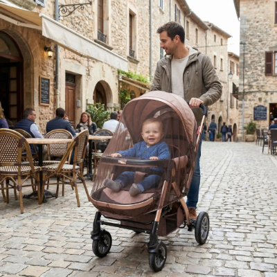 Moustiquaire poussette universelle ultra-légère papa promenade bébé café  terrasse