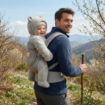 Nid d'ange bébé capuche ourson bébé papa aventure