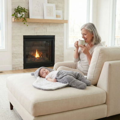 Nid d'ange cozywinter bébé dodo salon mamie