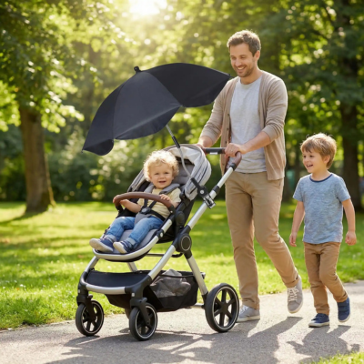 Ombrelle pour poussette polyvalent UPF50 promenade bébé papa frère