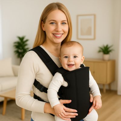 Porte bébé compact maman souriante