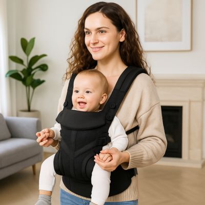 Porte bébé ergonomique élégant maman souriante