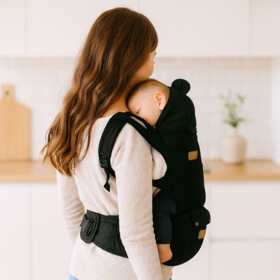 Porte bébé ergonomique évolutif capuche ourson bébé dodo devant