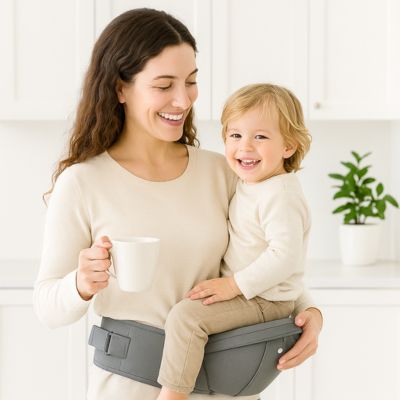 Porte bébé ergonomique évolutif capuche ourson bébé tabouret cuisine