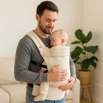 Porte bébé physiologique enveloppant papa salon