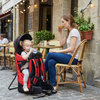 Porte-bébé pour randonnée ergonomique maman bébé pause terrasse