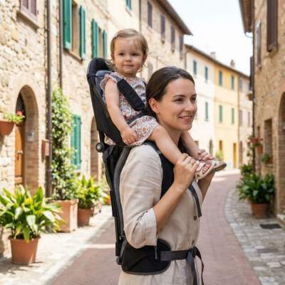 Porte-bébé randonnée ultra-léger mama bébé fille village rustique