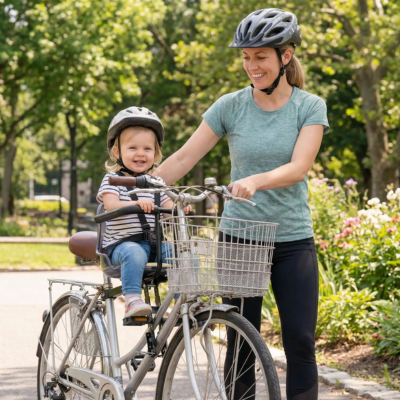Porte bébé vélo sécurisé confort maman fillette parc