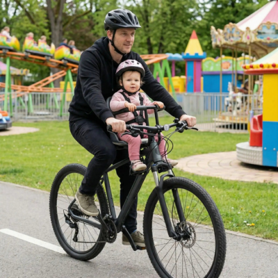 Porte bébé vélo sécurisé confort papa fillette parc amusement