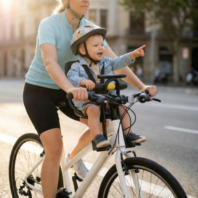 Porte bébé vélo sécurité maximale maman bébé doigt pointé