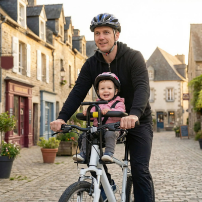 Porte bébé vélo sécurité maximale papa fillette village
