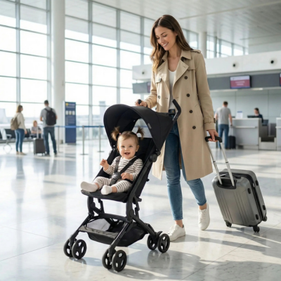 Poussette canne ultra-compacte maman bébé aéroport