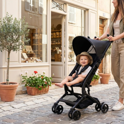 Poussette canne ultra-compacte maman bébé promenade village