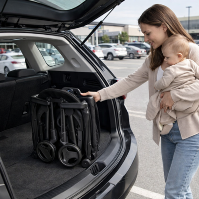 Poussette canne ultra-compacte maman coffre arrière voiture