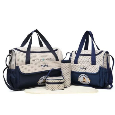 Sac à langer bandoulière organisation 5 pièces bleu