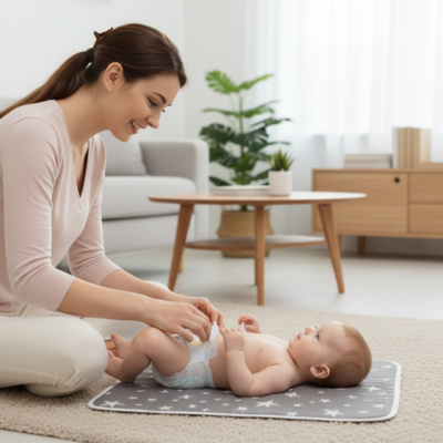 Tapis à langer douceur nomade maman lange bébé salon